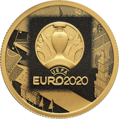 Золотая монета 50 рублей "Чемпионат Европы по футболу 2020 года (UEFA EURO 2020)" 7,78 г. " СПМД, 2021г. ПРУФ