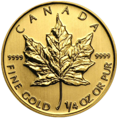Золотая монета Канады "Кленовый лист", Canadian Gold Maple Leaf 10 долларов, 1/4 OZ